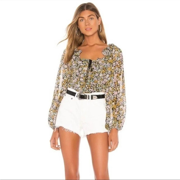 Free People Mabel Floral Printed Long Sleeve Crop Top - Picture 1 of 11